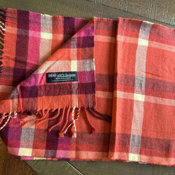 Cashmere Multi-Colors in Red and White Plaid Scarf - Picture 6 of 6